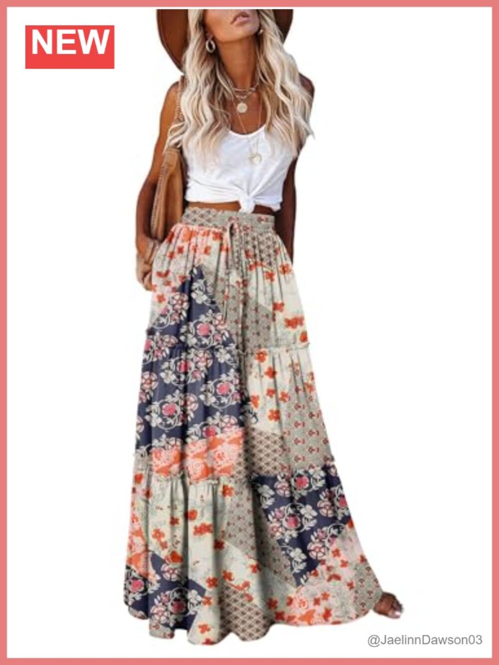 Boho Maxi Skirt High Waist with Pockets Tiered Long Skirt Festival Outfit Fall